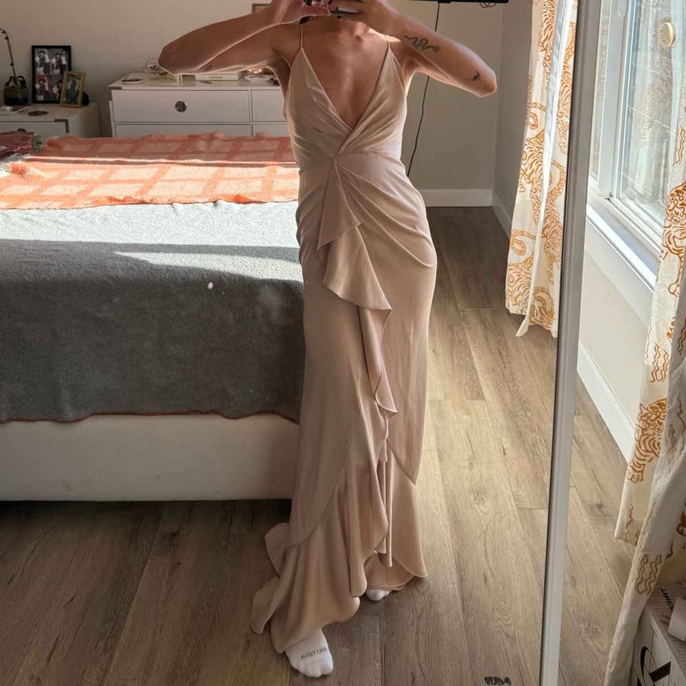 Jay Godfrey Champagne Gown w Ruffle Detail